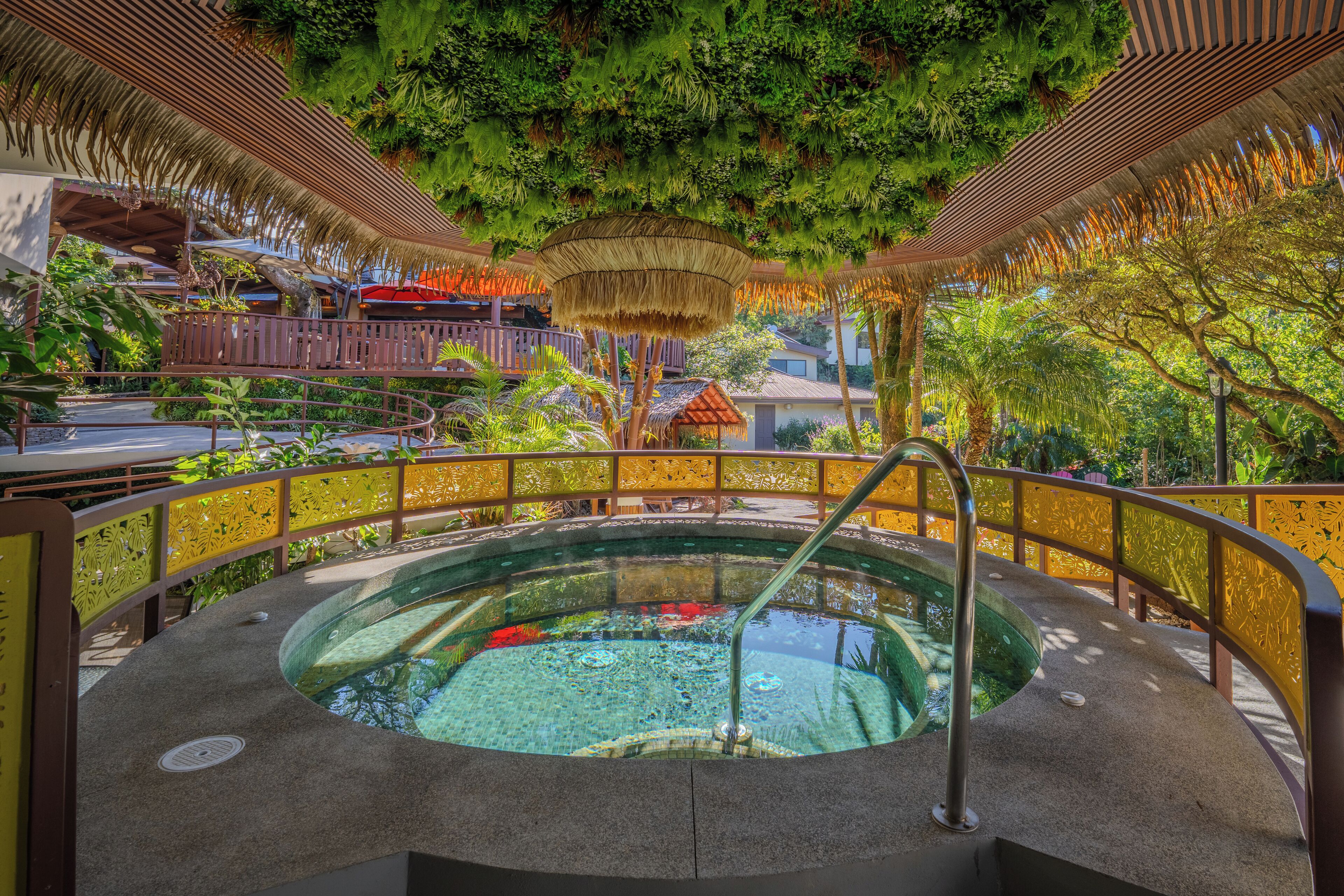 Alberca techada y camastros 