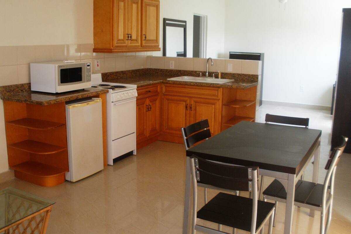 Deluxe Studio Suite, 1 Queen Bed, Kitchen, Garden Area | Private kitchen | Coffee/tea maker, fridge, microwave, stovetop