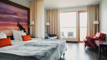 1 bedroom, desk, blackout drapes, iron/ironing board