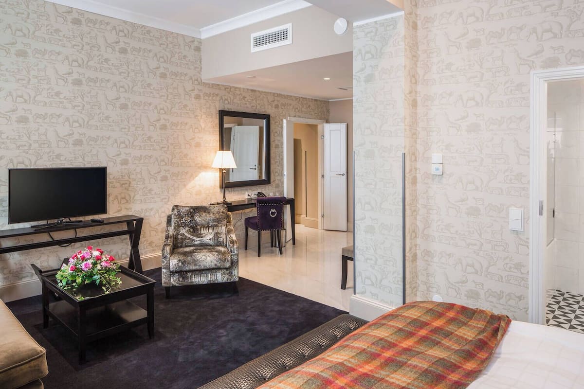 1 bedroom, desk, blackout curtains, iron/ironing board