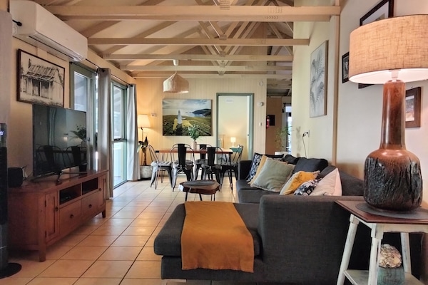 Rustic Cottage (2 Queens 2 Singles) with Woodfire | Living area | LED TV, DVD player