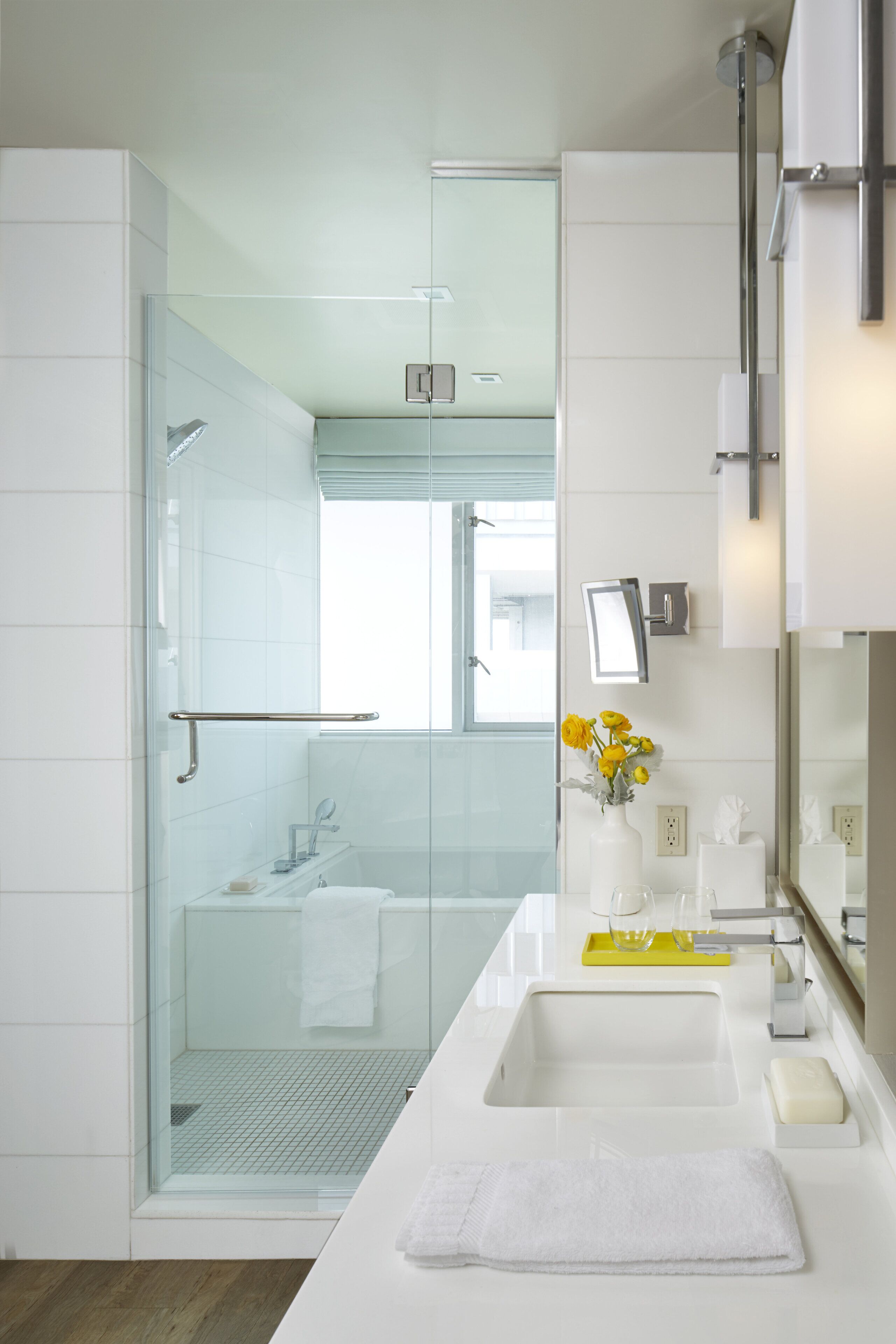 designer toiletries, hair dryer, bathrobes, towels