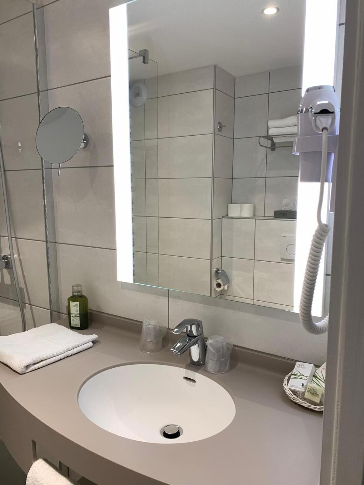 free toiletries, hair dryer, towels