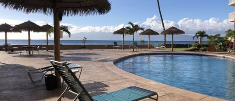 Outdoor pool, pool loungers