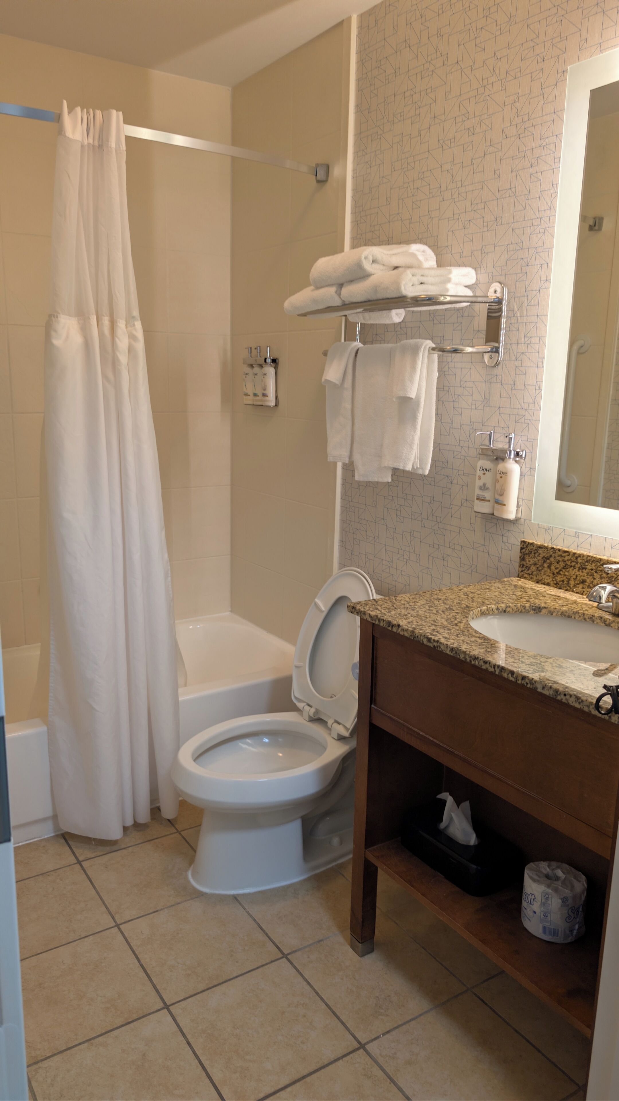 Produtos de toalete grátis, secador de cabelo, toalhas de banho 