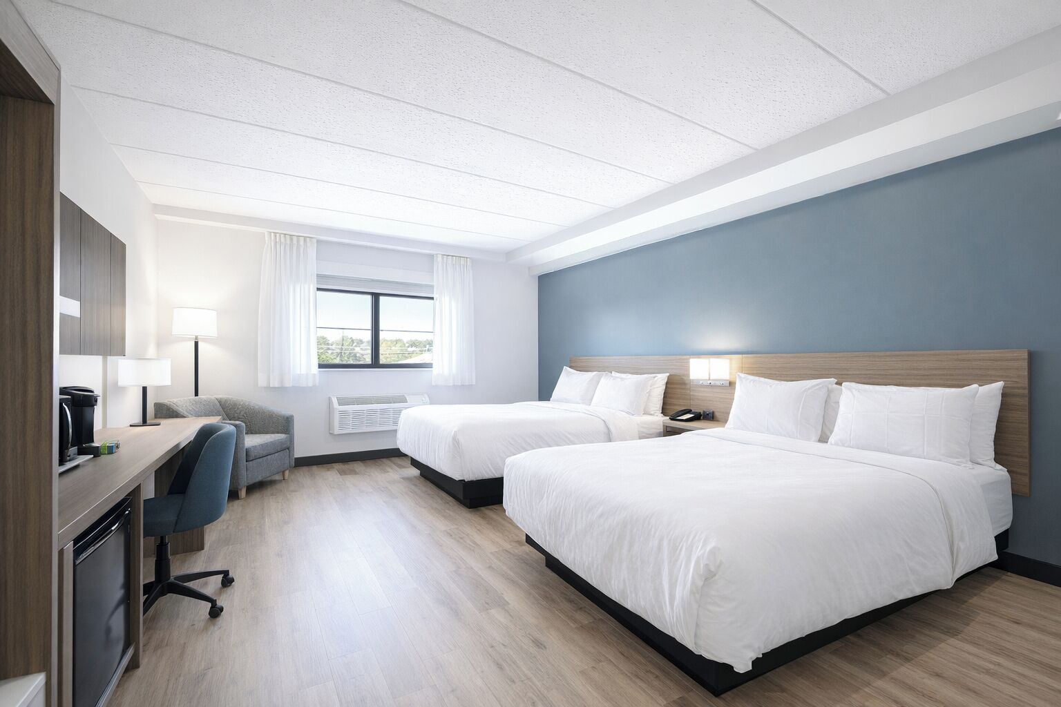 Room, 2 Double Beds | In-room safe, desk, laptop workspace, iron/ironing board