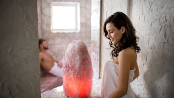 Couples treatment rooms, sauna, hot tub, body treatments, body wraps