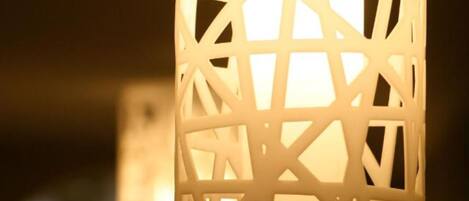 A close-up of a geometric patterned lantern.