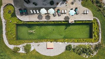 Outdoor pool, pool umbrellas, pool loungers