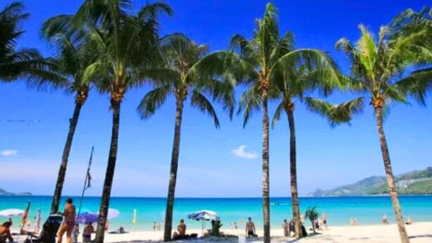 A beach with palm trees and a clear blue sky. - Malin Patong Hotel (Patong)