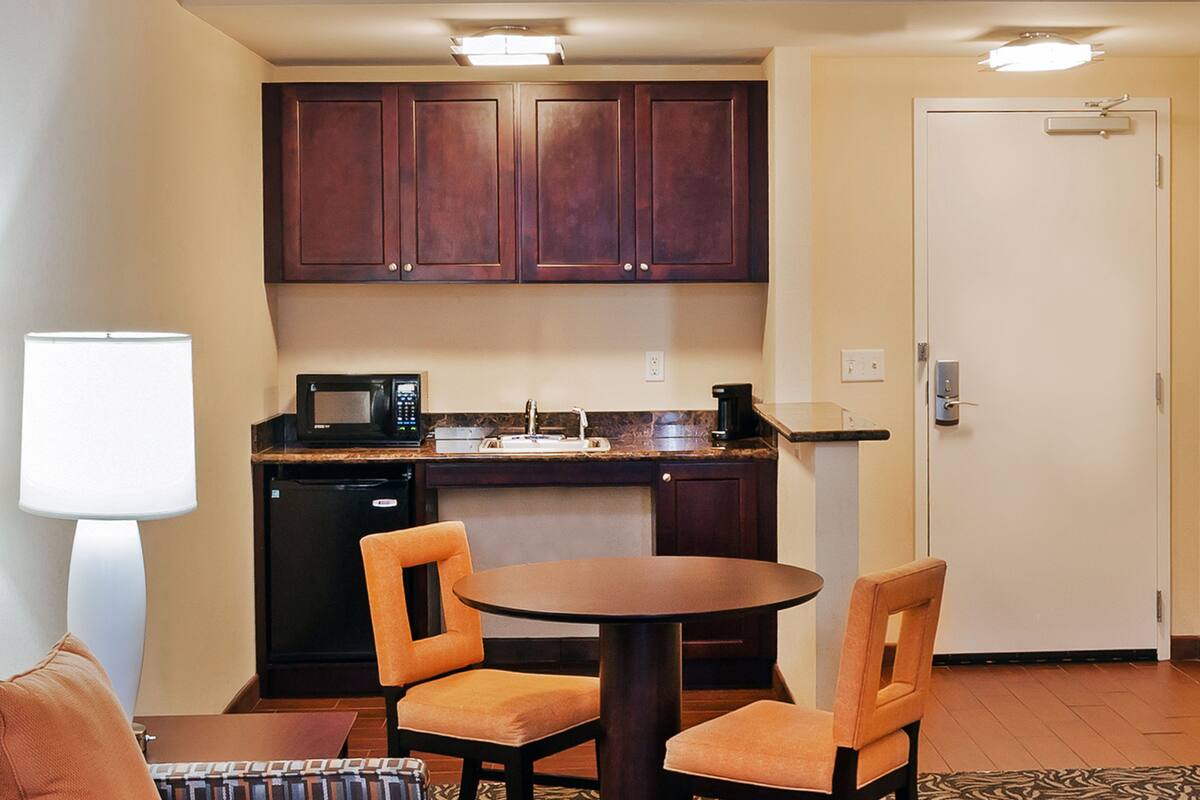 1 bedroom, desk, laptop workspace, blackout curtains