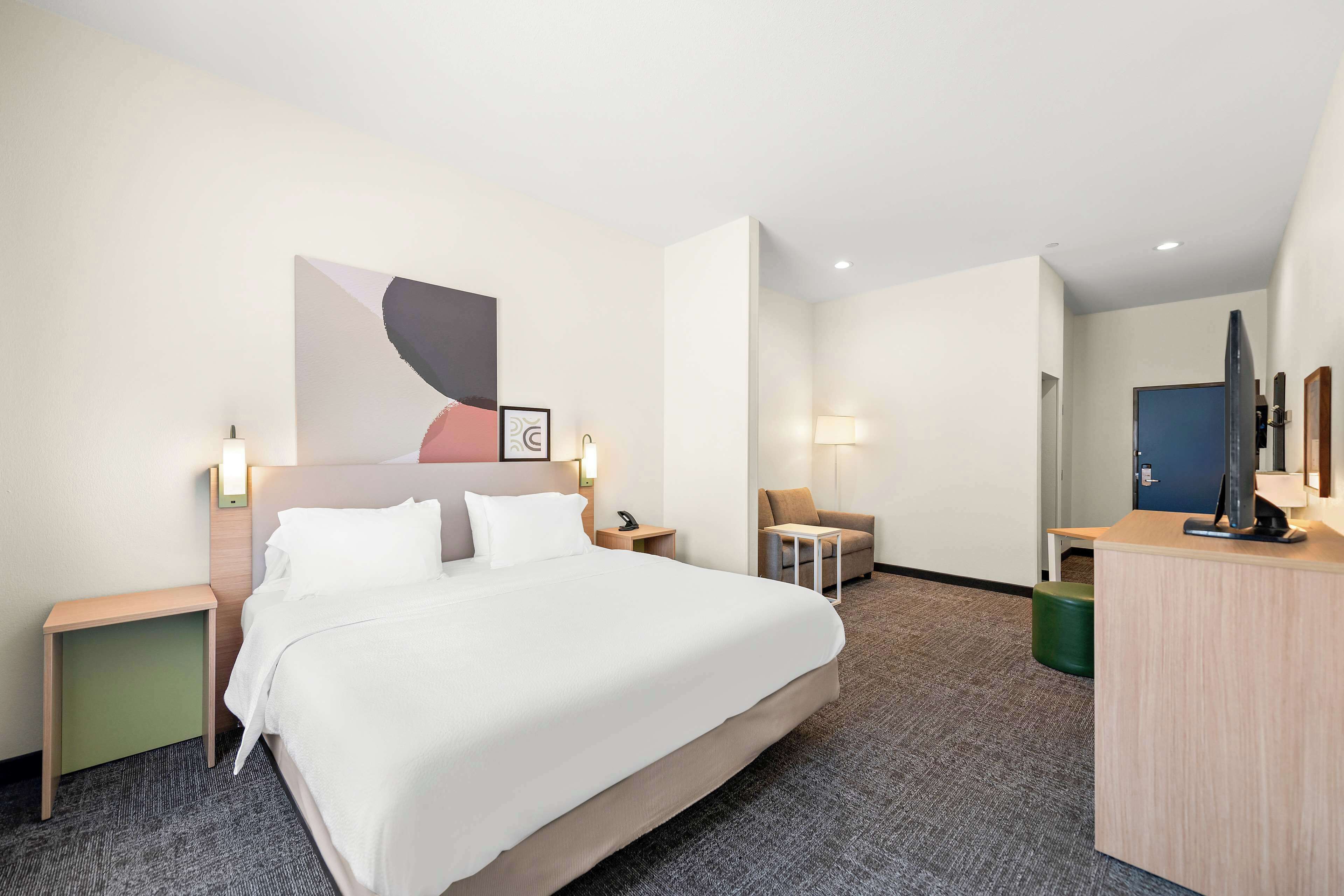 Chambre, 1 très grand lit, accessible aux personnes à mobilité réduite, baignoire | Coin séjour | Télévision à écran plat