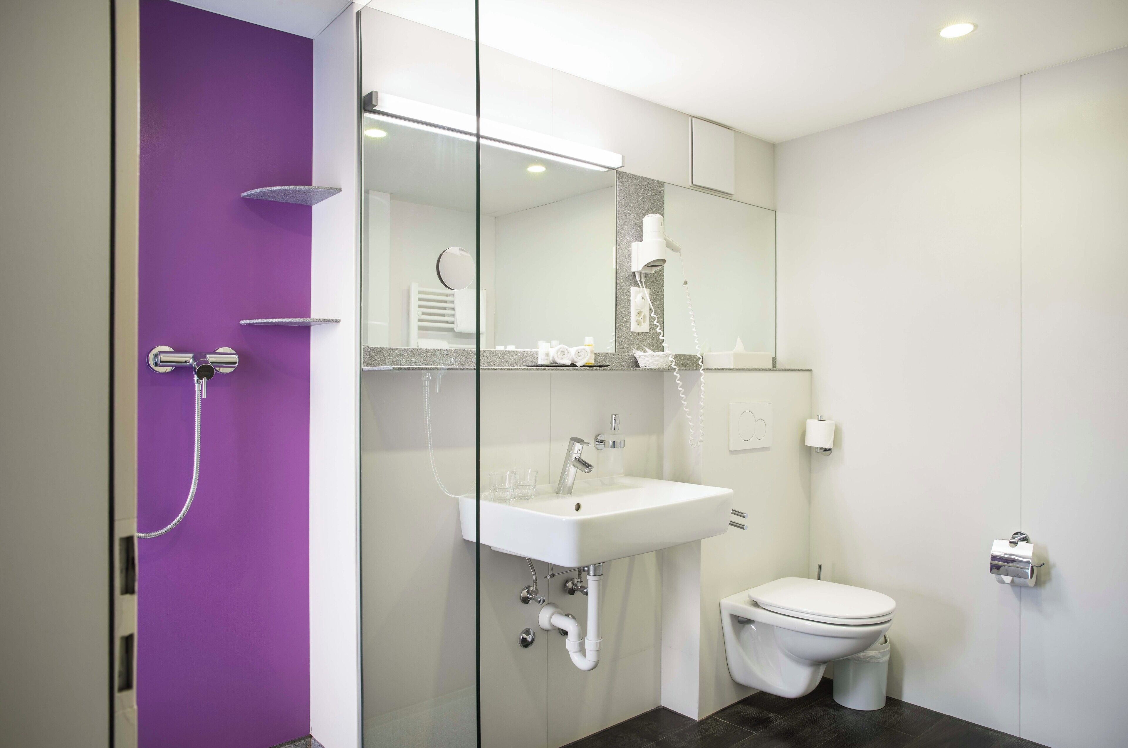 medium double room backyard | bathroom | shower, hair dryer, towels