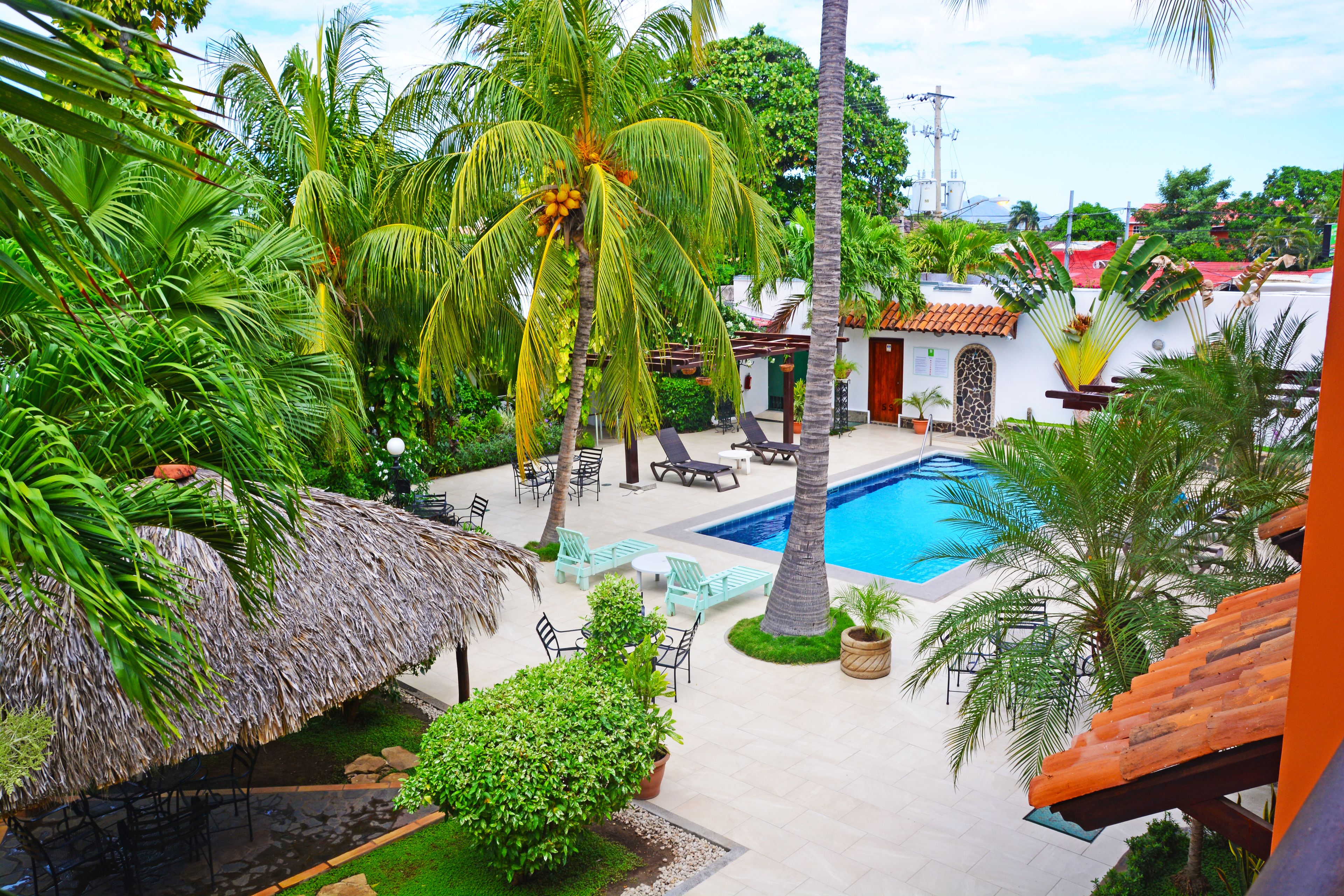 Outdoor pool, sun loungers