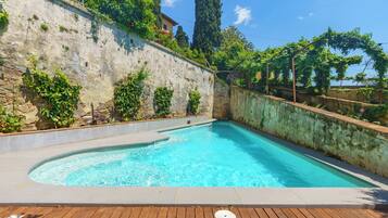 Seasonal outdoor pool, open 8:00 AM to 8:00 PM, pool umbrellas