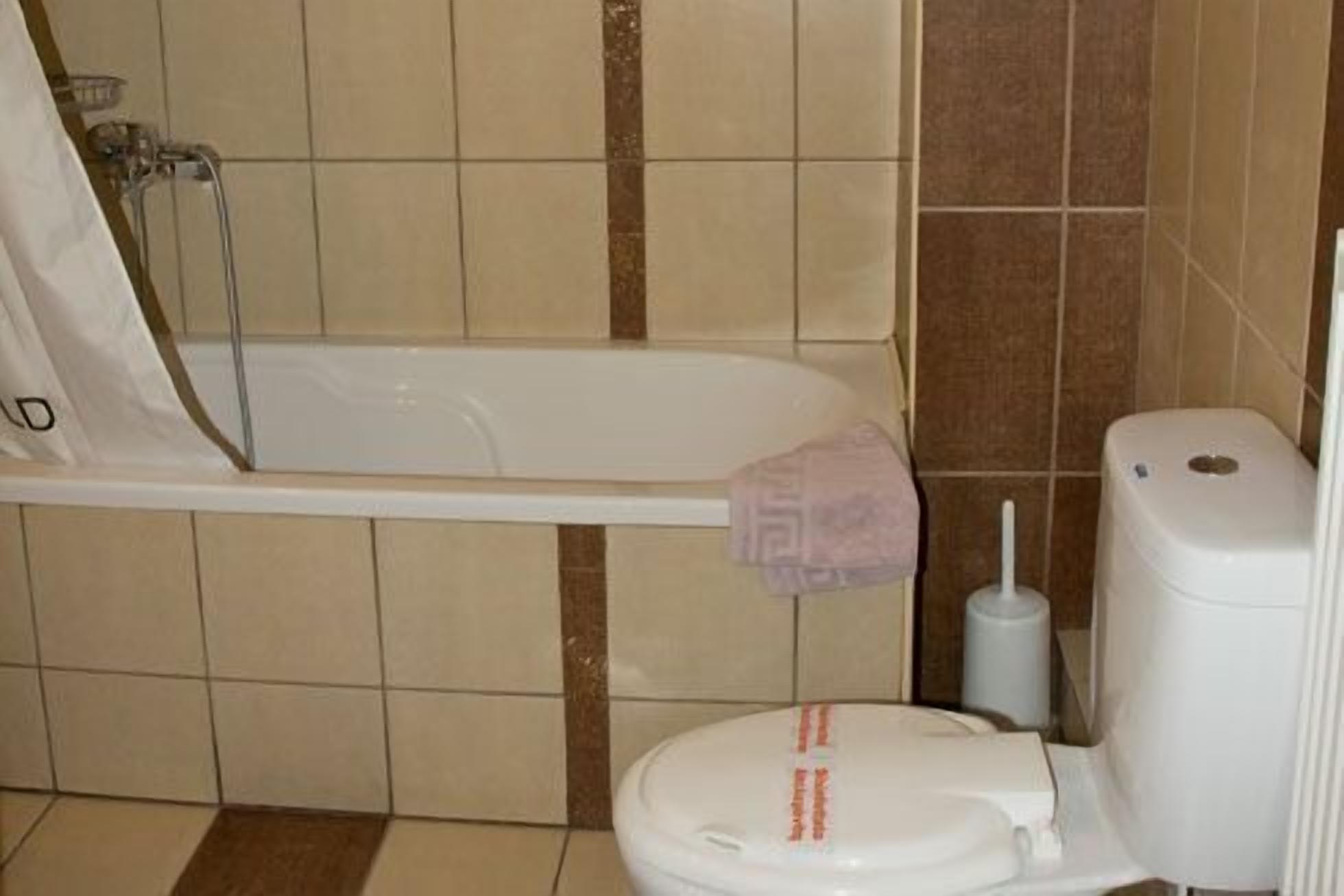 deep-soaking bathtub, free toiletries, hair dryer, towels