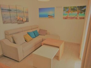 Apartment, 2 Bedrooms, Terrace, Sea View | Living area | TV - Sea Apartments Slano (Dubrovacko Primorje)