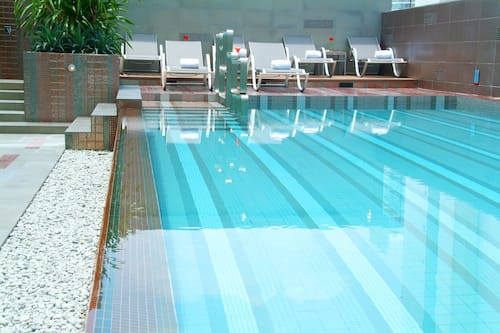 Outdoor pool, pool loungers
