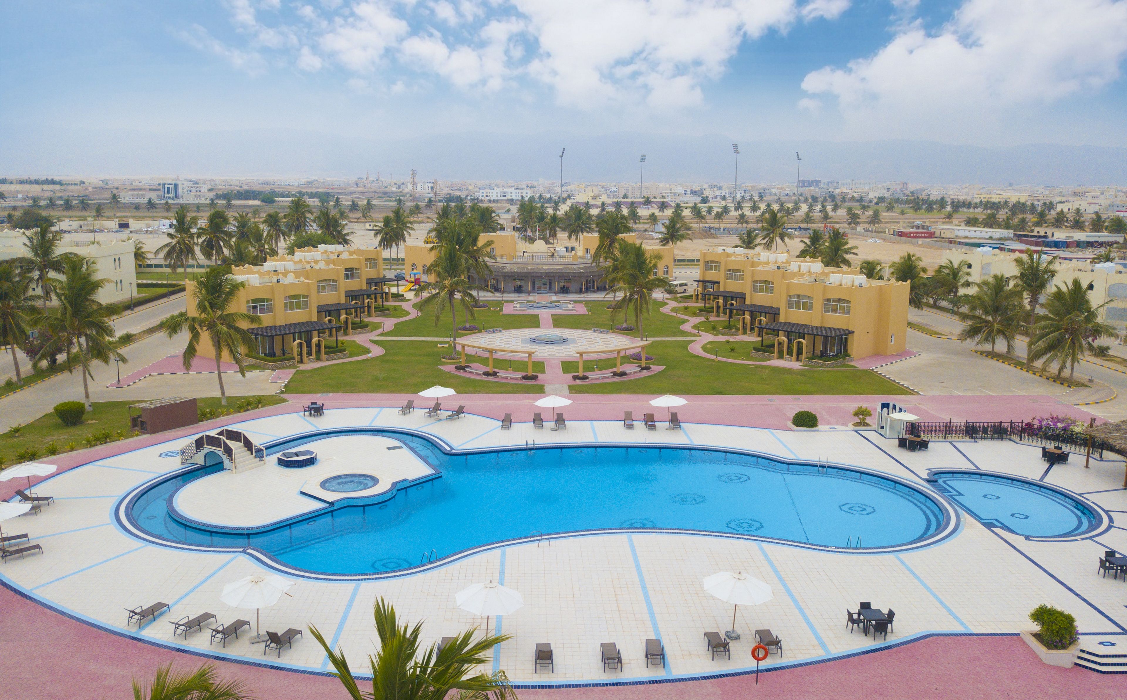 Outdoor pool, pool umbrellas, pool loungers