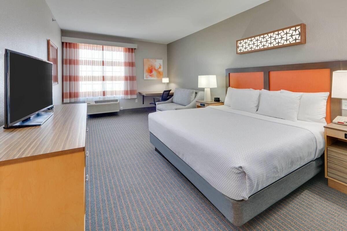 Room, 1 King Bed, Accessible, Non Smoking (Mobility/Hearing, Roll-In Shower) | Premium bedding, desk, iron/ironing board, WiFi (free)