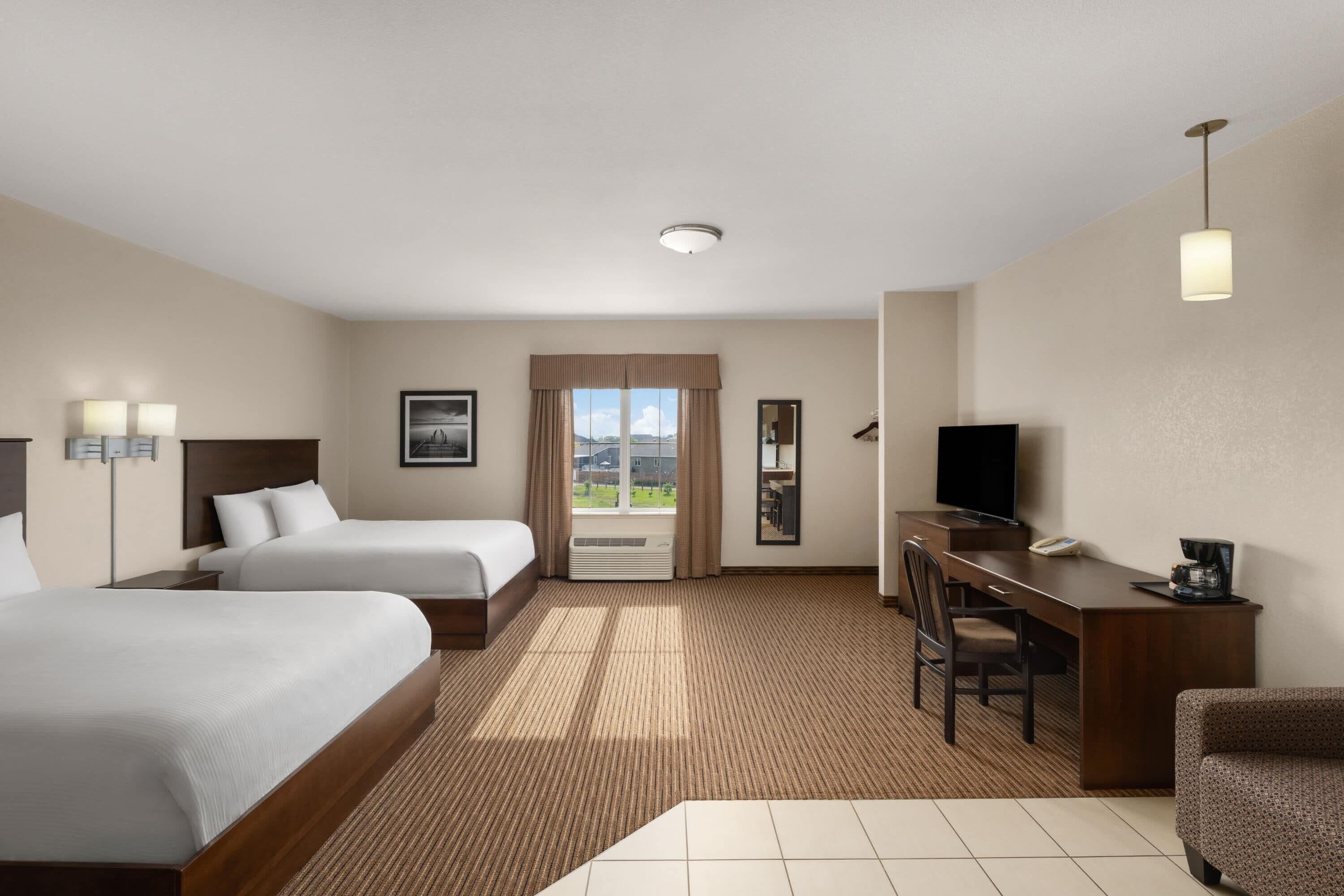 Room, 2 Queen Beds, Mobility Accessible, Non Smoking (Bathtub w/ Grab Bars) | Desk, blackout drapes, iron/ironing board, free WiFi