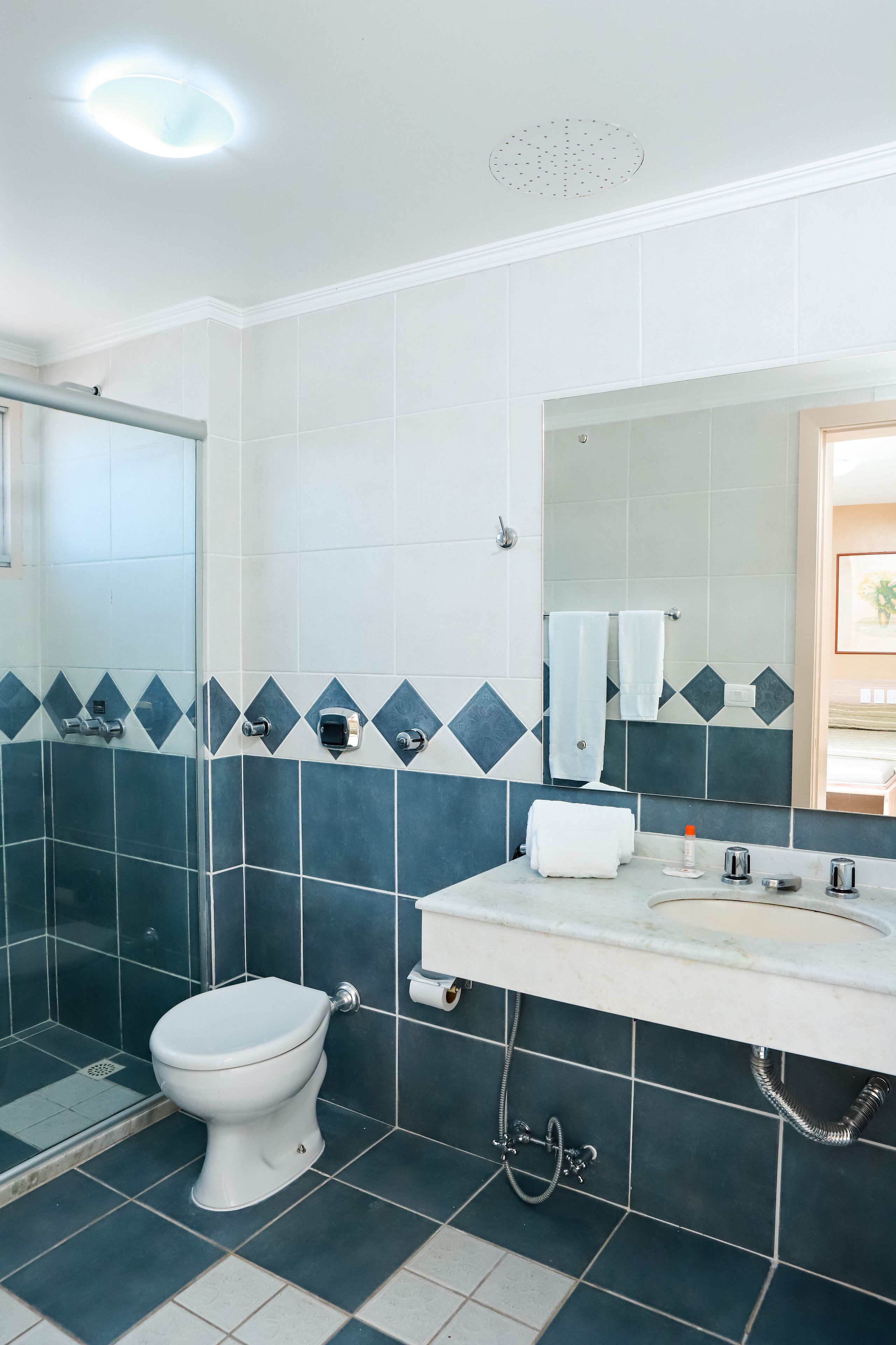 suite | bathroom | shower, hair dryer, towels, soap