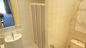 Shower, free toiletries, hair dryer, slippers