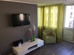 Flat-screen TV, DVD player