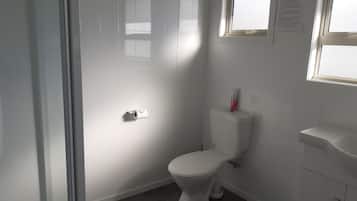 A bathroom with a toilet, a window, and a paper towel dispenser.