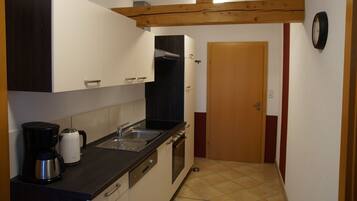 Apartment | Private kitchen | Cleaning supplies, paper towels, kitchen islands