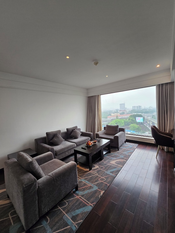 Junior Suite, 1 King Bed, Smoking | Living area | 37-inch LCD TV with satellite channels, TV, DVD player