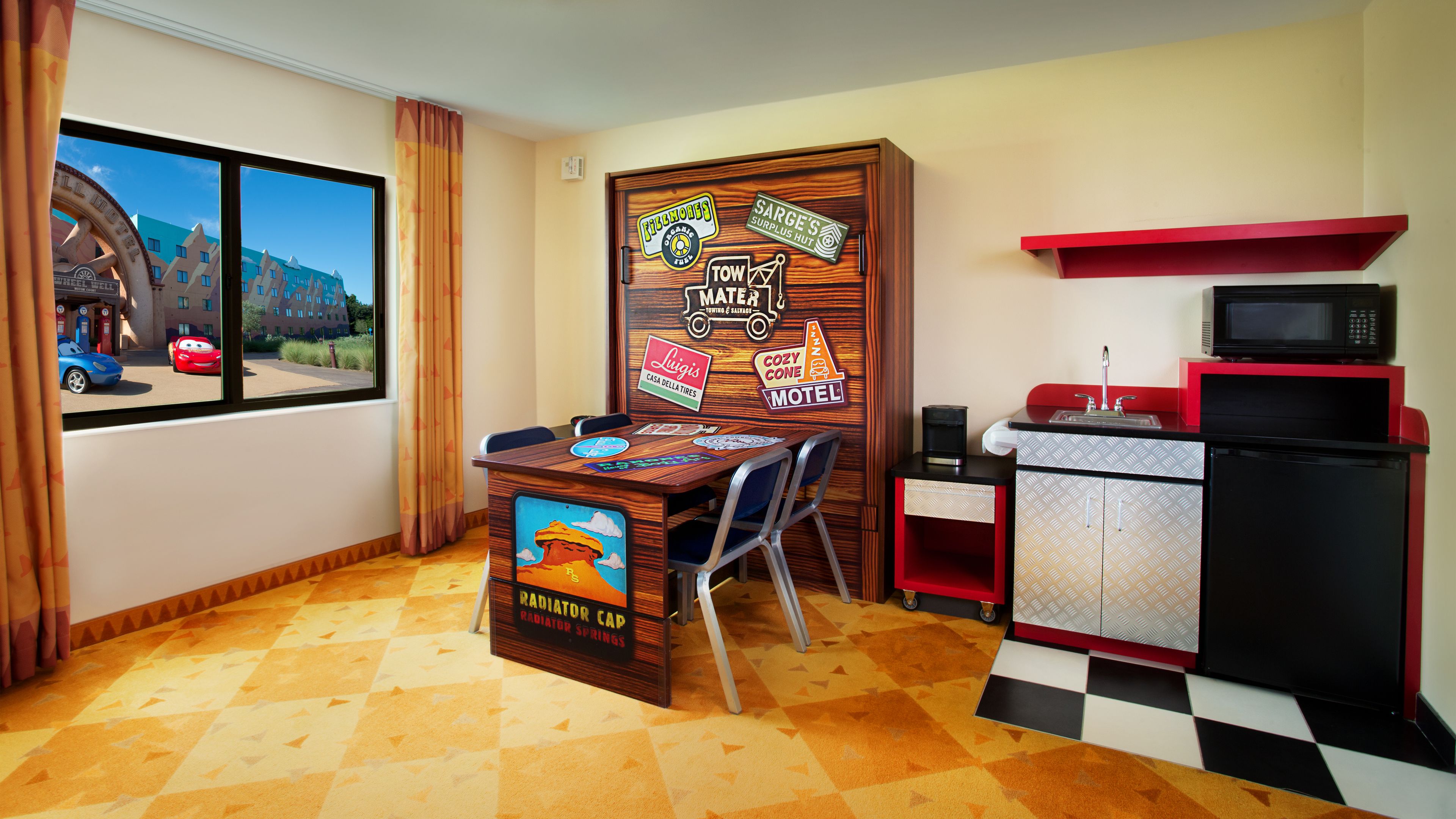 full-sized fridge, microwave, coffee/tea maker