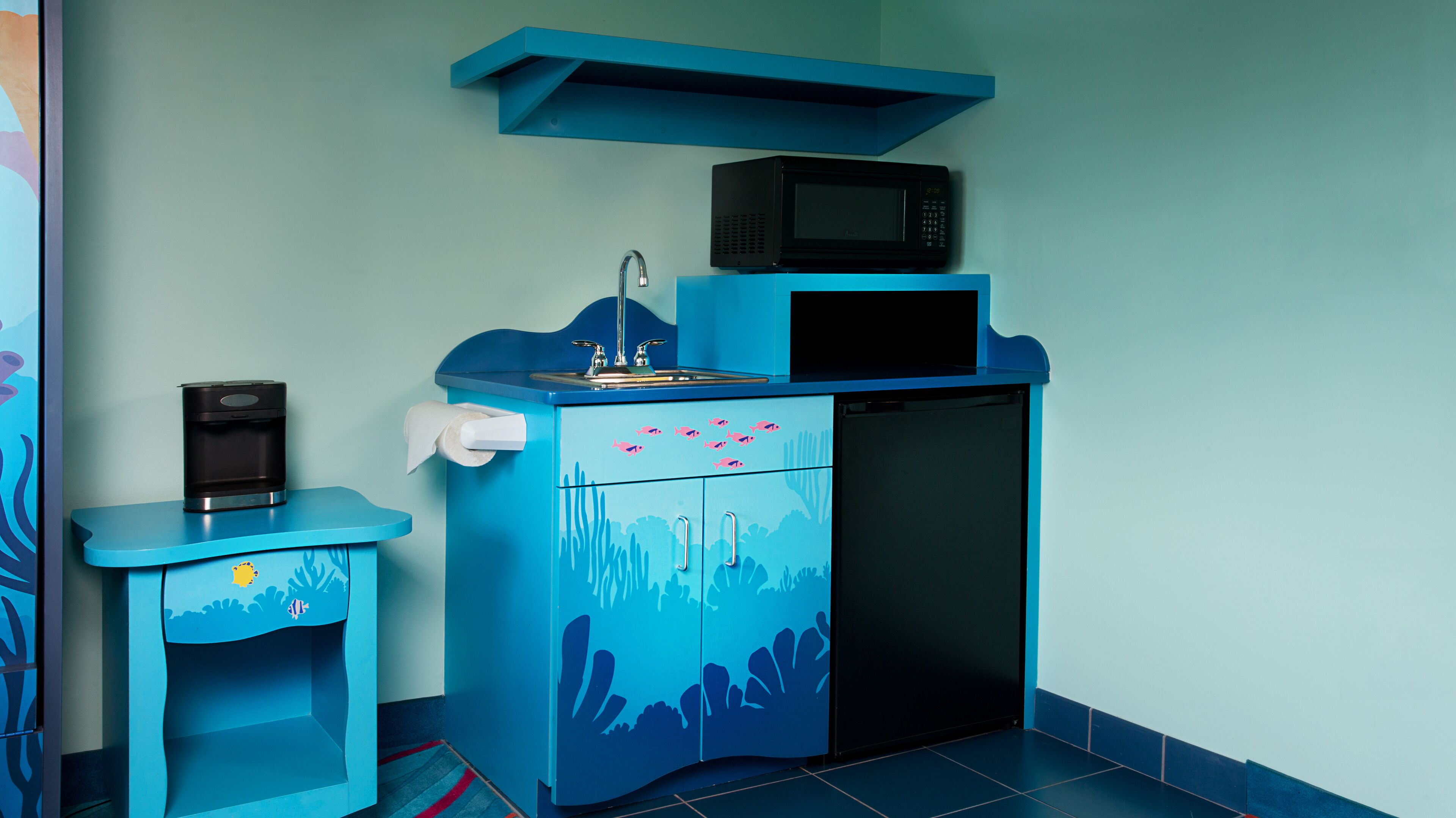 finding nemo family suite | private kitchenette | full-sized fridge, microwave, coffee/tea maker