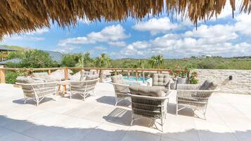 Breakfast, lunch, dinner served; international cuisine, pool views