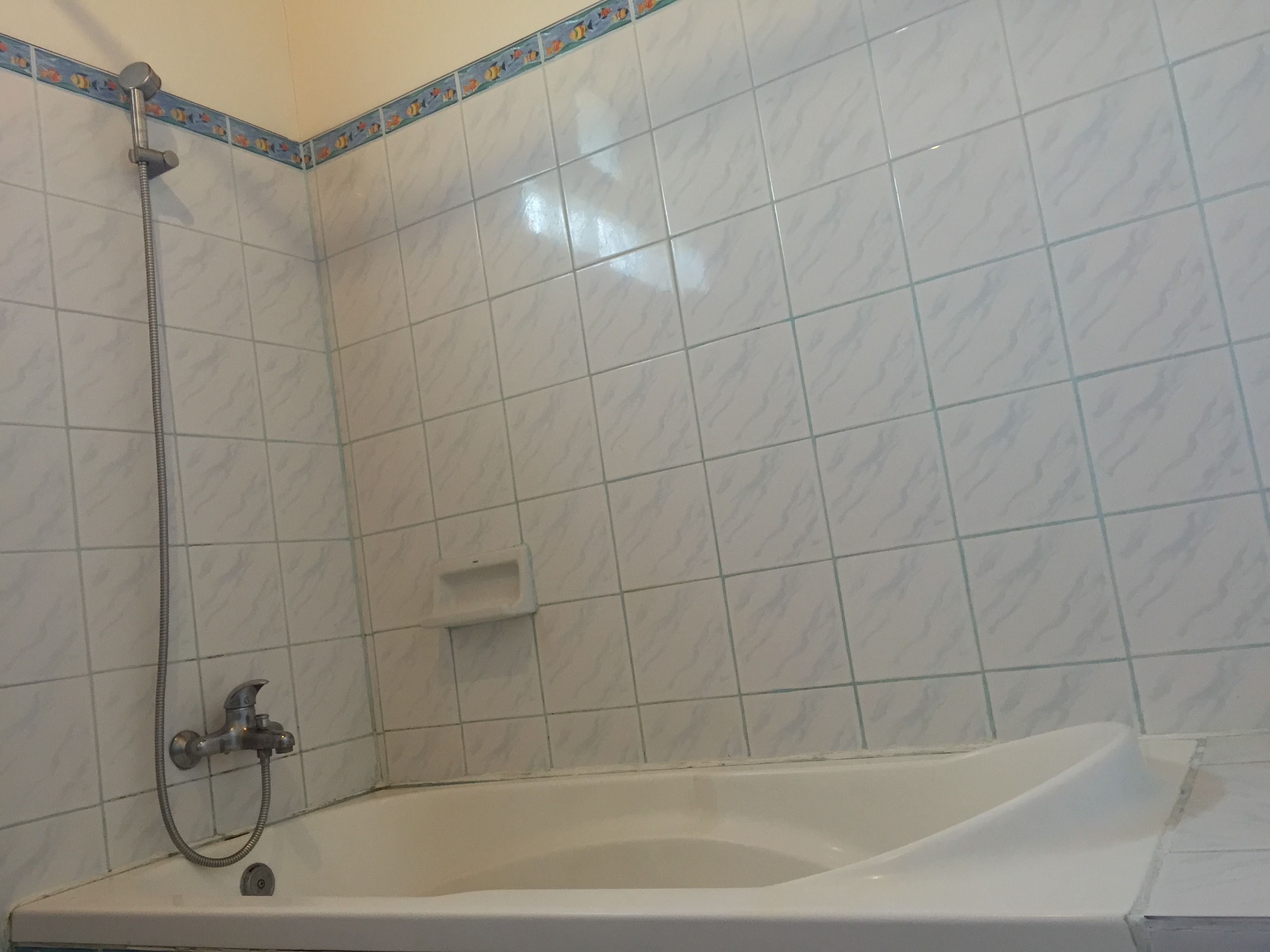 A bathroom with a bathtub, a shower, and a hand basin.