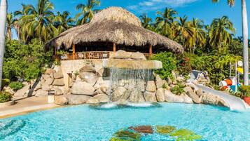Indoor pool, pool umbrellas, pool loungers