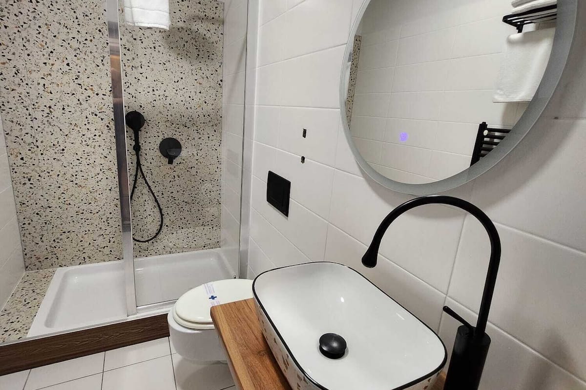 shower, free toiletries, hair dryer, towels