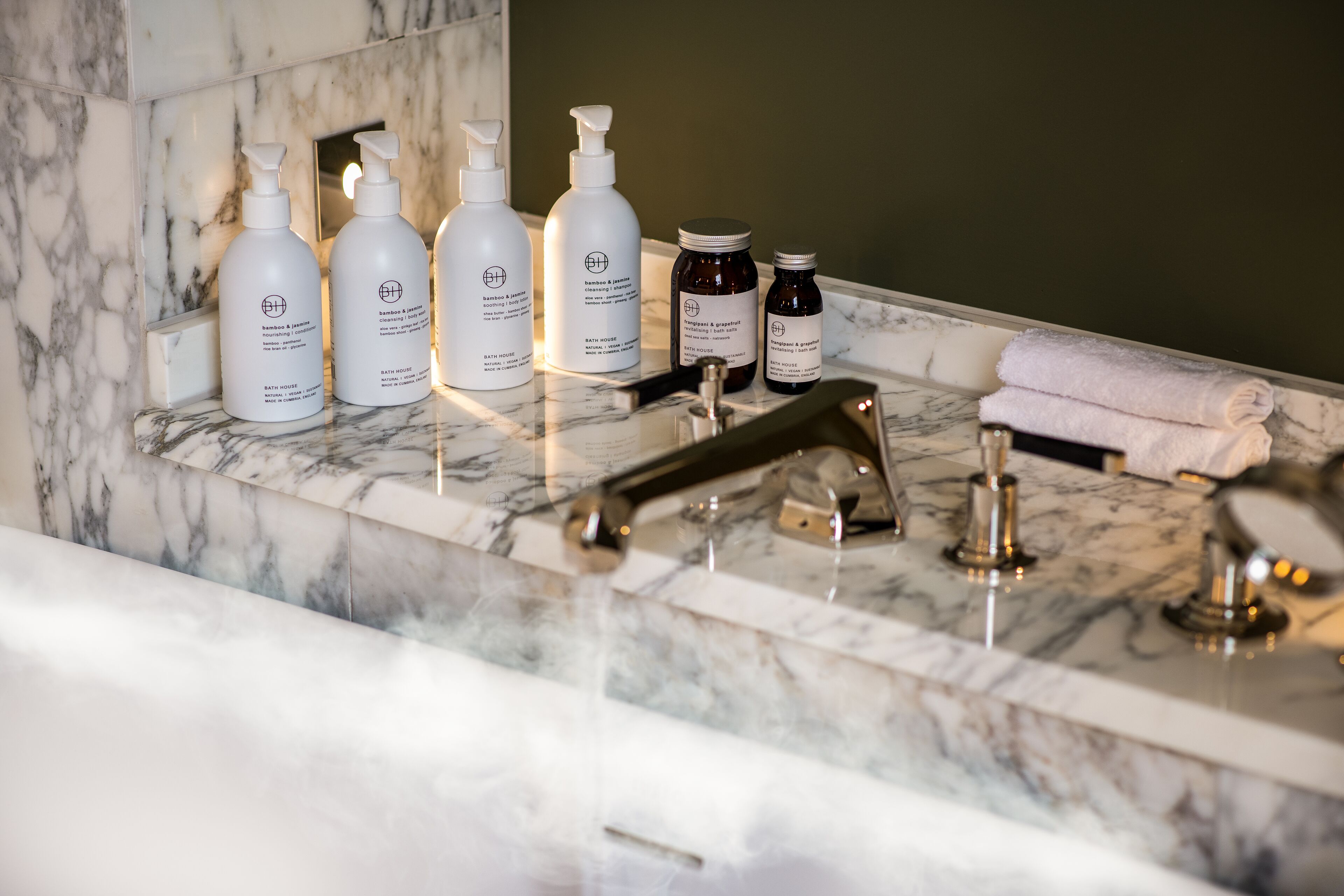 free toiletries, hair dryer, towels