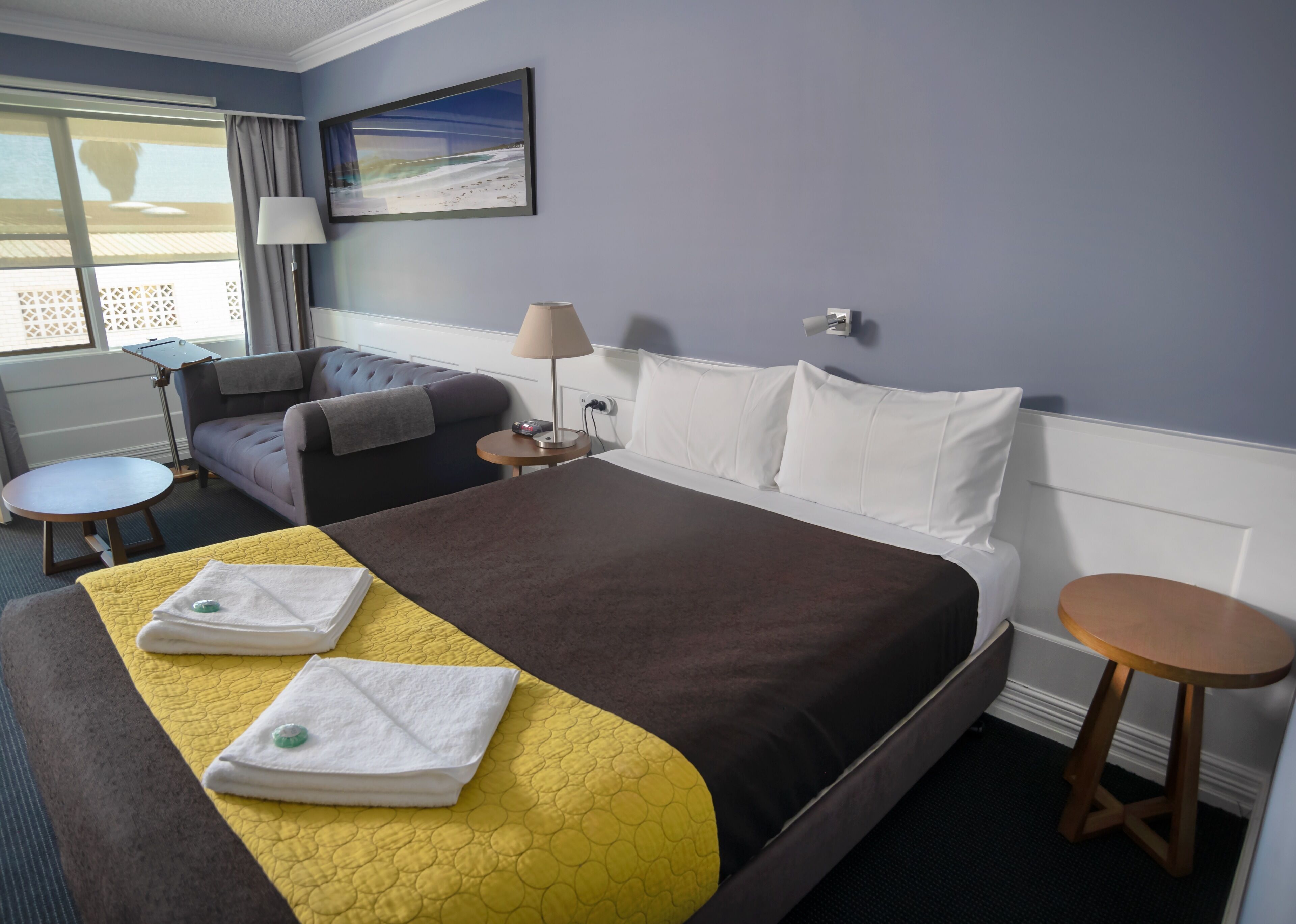 Laptop workspace, free WiFi, bed sheets