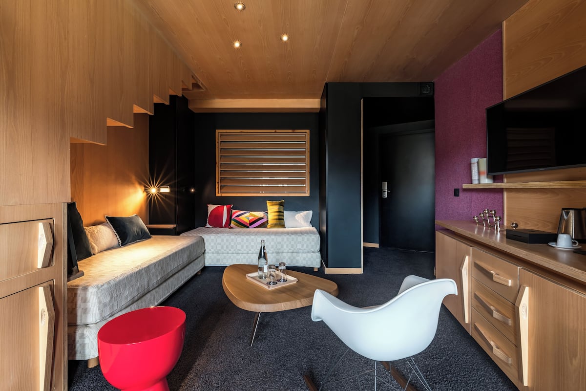 1 slaapkamer, luxe beddengoed, donzen dekbedden, een minibar