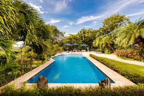 Outdoor pool, pool umbrellas