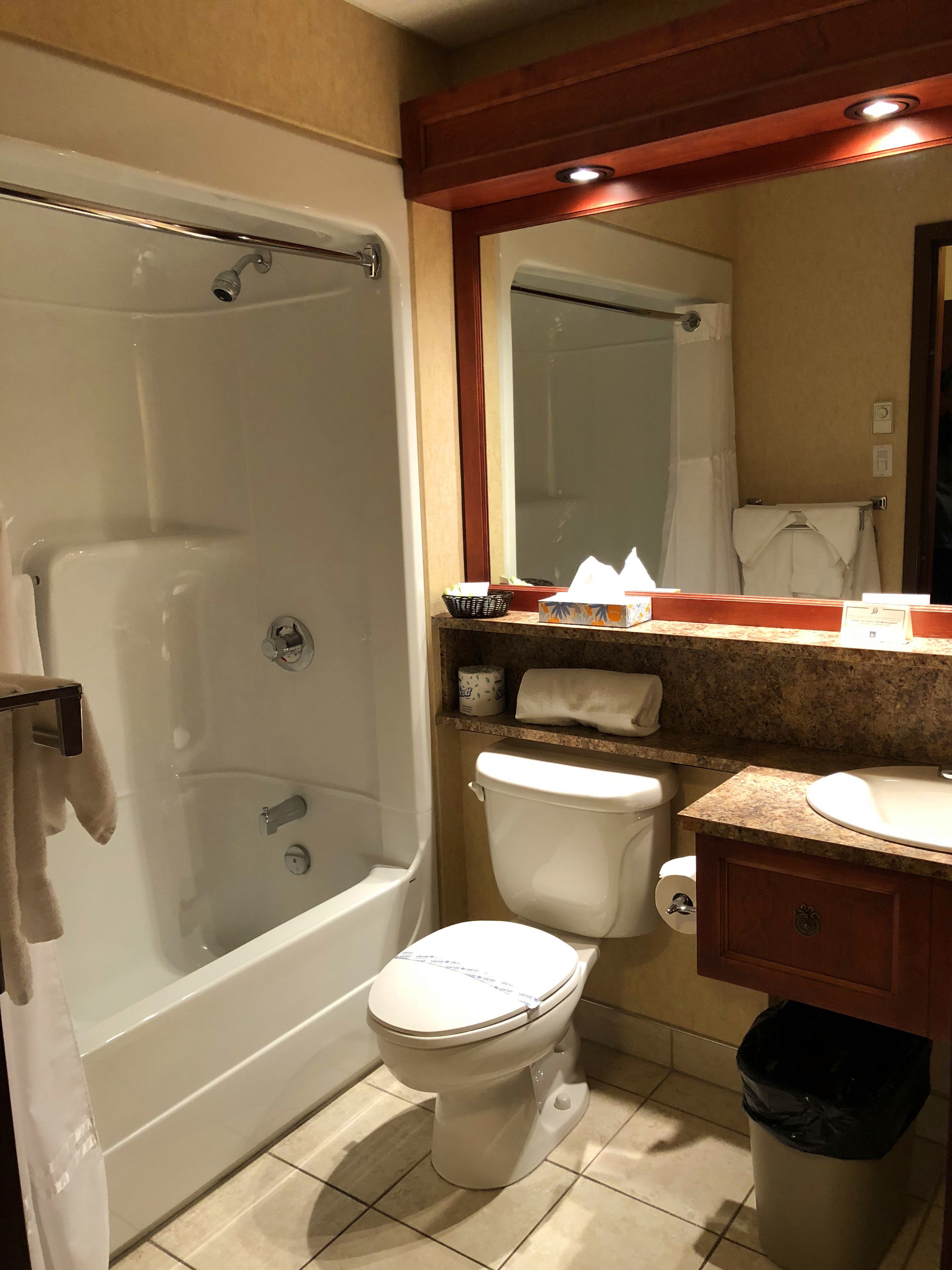 privilege, 2 queen beds | bathroom | combined shower/bathtub, free toiletries, hair dryer, towels