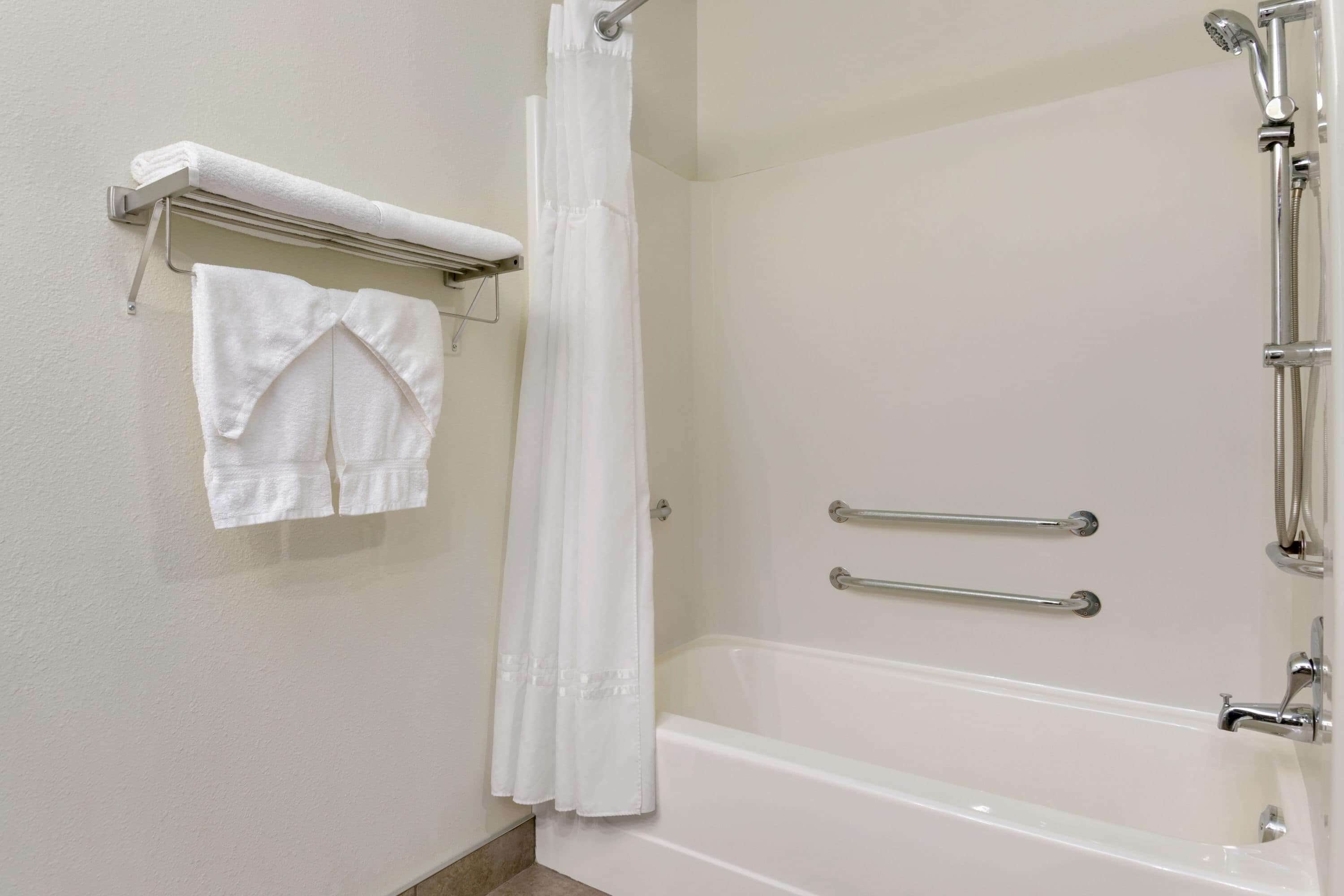 combined shower/bathtub, eco-friendly toiletries, hair dryer, towels