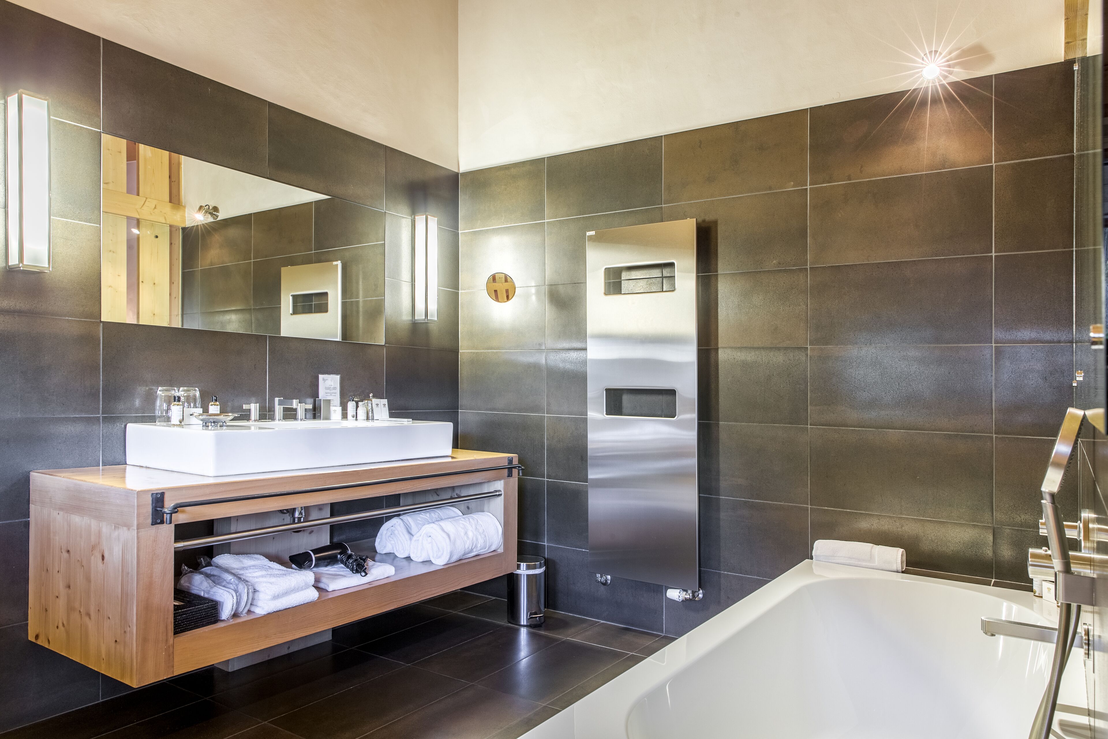 deluxe room | bathroom | separate bathtub and shower, deep-soaking bathtub, rainfall showerhead