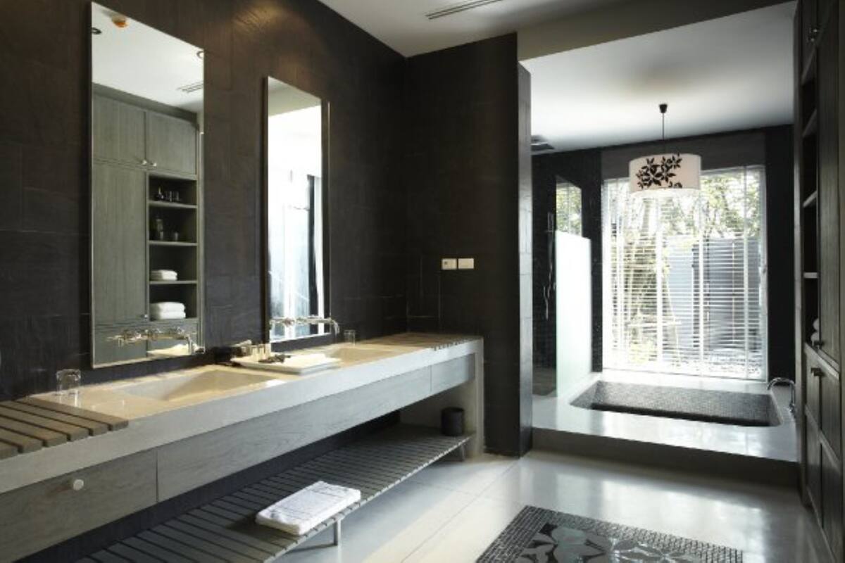 sky jacuzzi beach front villa | bathroom | separate bathtub and shower, rainfall showerhead, free toiletries