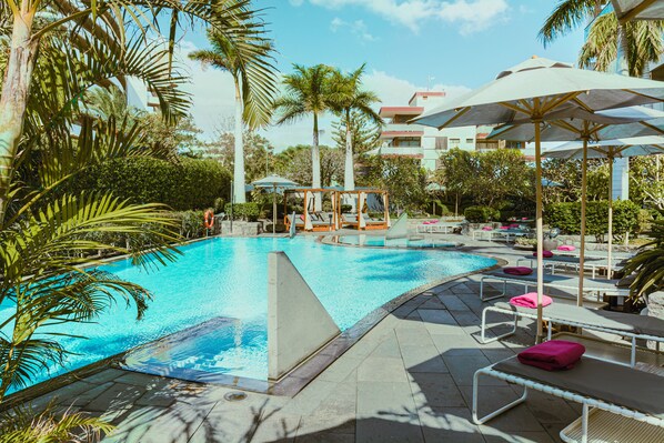 Indoor pool, 2 outdoor pools, open 10:00 AM to 8:00 PM, pool umbrellas