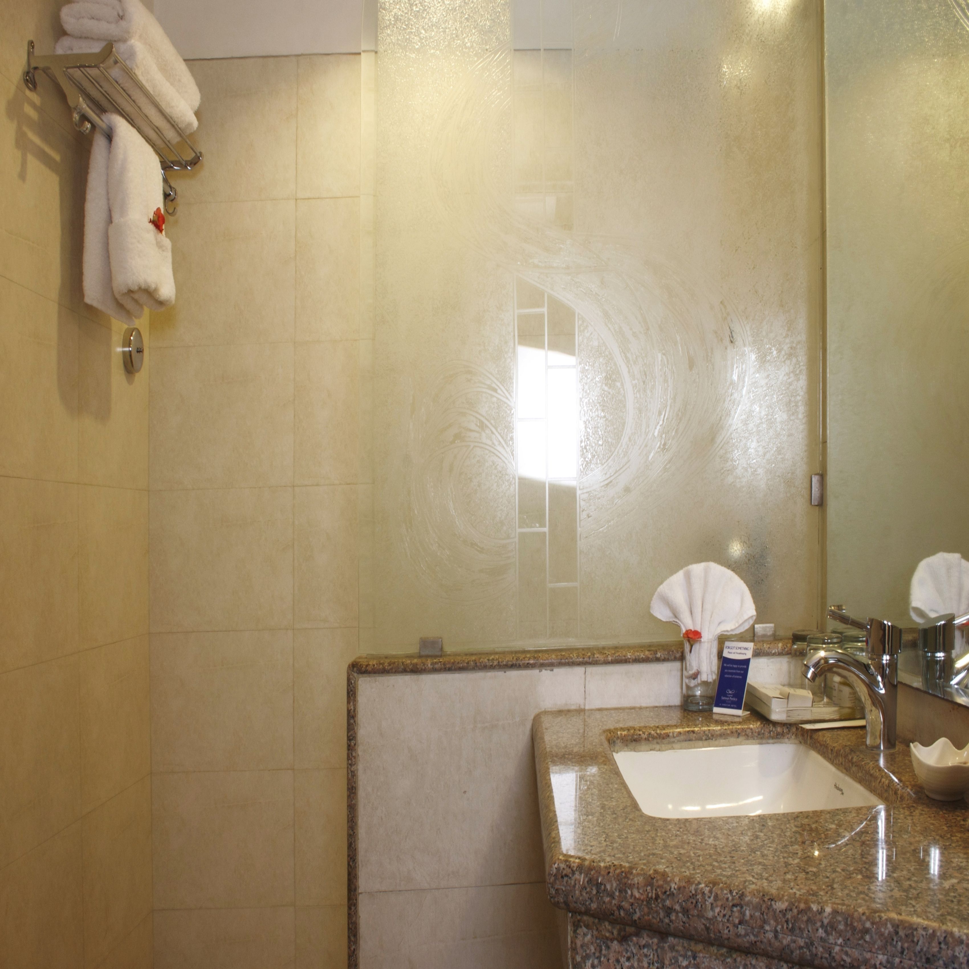 shower, free toiletries, hair dryer, slippers