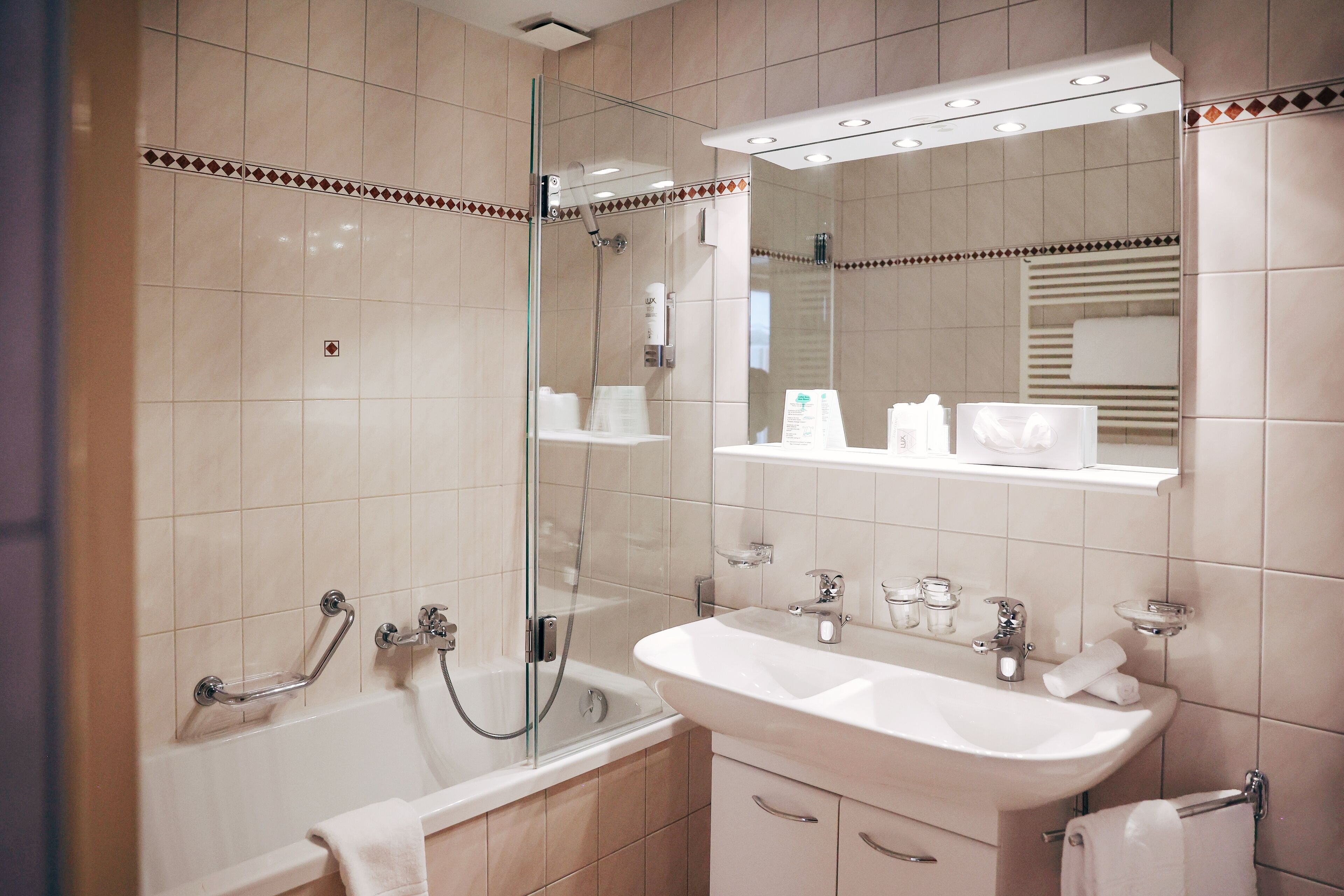 classic double room | bathroom | hair dryer, bathrobes, slippers, towels