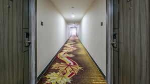 A hotel hallway with a carpeted floor, doors numbered 8809 and 8802, and a light fixture on the ceiling. - Hengdong Business Hotel - Guangzhou (Guangzhou)