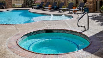 Outdoor pool, pool umbrellas, pool loungers